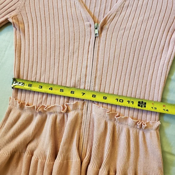 Boston Proper XS Pink Ribbed Knit Ruffled Peplum Zipper Front Cardigan - Picture 8 of 9